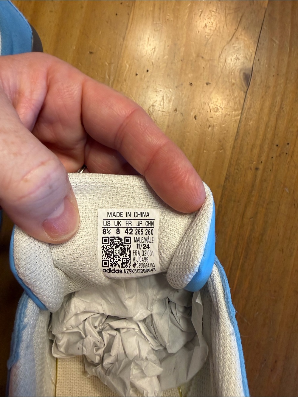 NWT adidas VL Court 2.0 Light Blue Suede Sneakers with white stripes men’s 9.5 - Picture 7 of 8